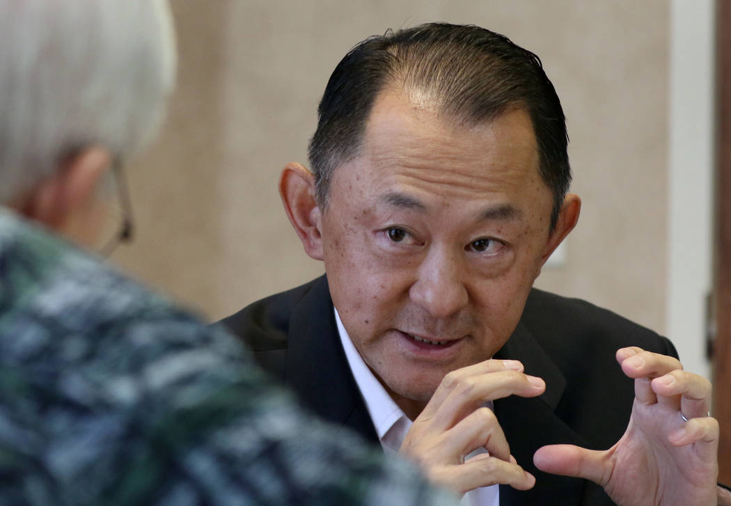 Keita Nagano, an author of "The Sea of Japan," speaks during an interview with the La ...