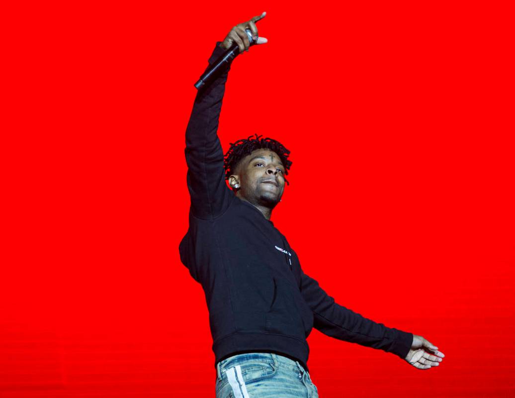 21 Savage performs on the Jackpot stage during Day N Vegas music festival on Saturday, Nov. 2, ...