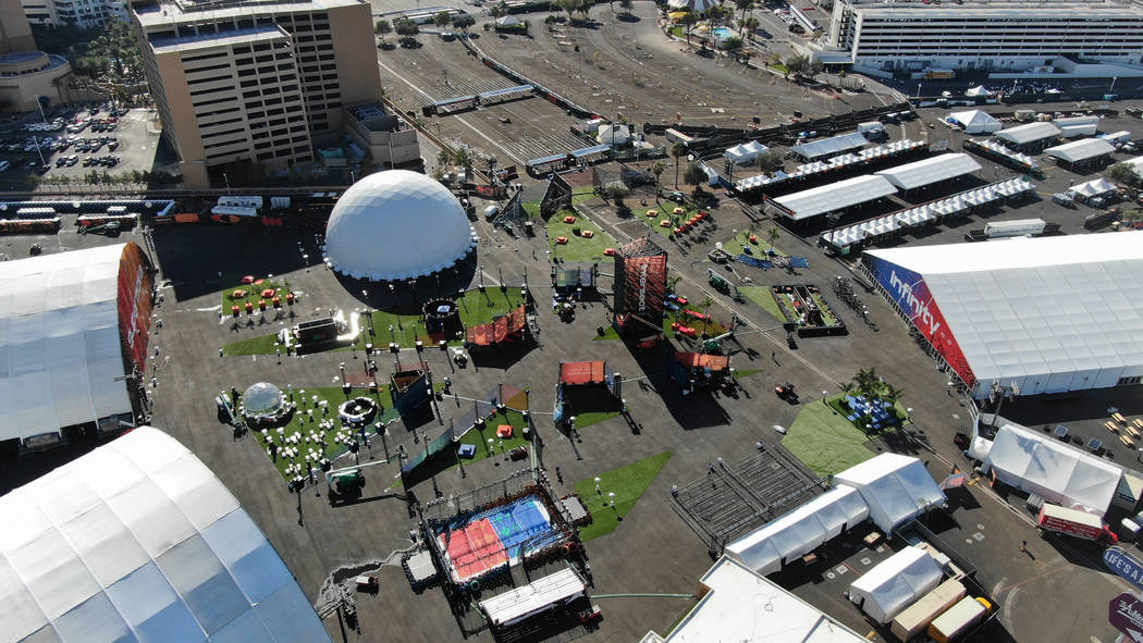 Aerial view of the Las Vegas Festival Grounds at the corner of Sahara and Las Vegas Boulevard i ...