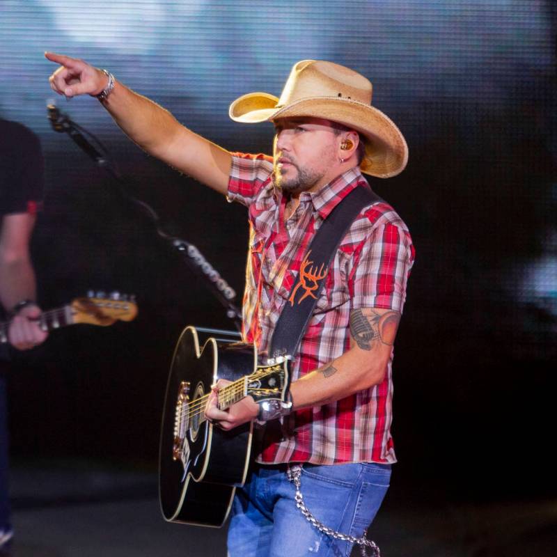 Jason Aldean performs at the Park MGM's Park Theater in Las Vegas on Friday, Dec. 6, 2019. (Eli ...