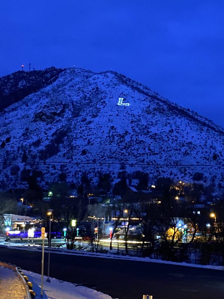 The famed, illuminated "L" overlooking Lava Hot Springs, Idaho. (John Katsilometes/Las Vegas Re ...