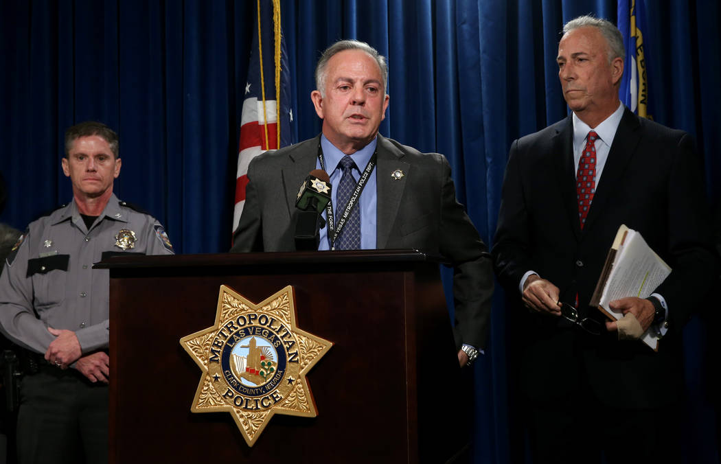 Sheriff Joe Lombardo talks about impaired, unsafe and distracted driving during a news conferen ...
