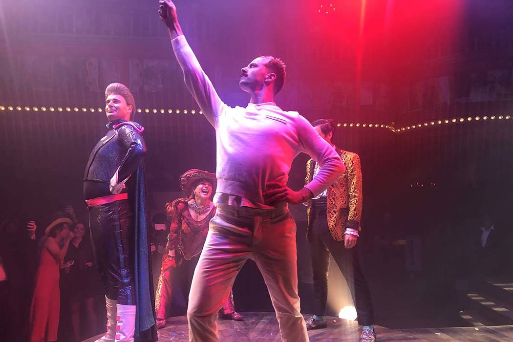 The dance-teaching character Ake Blomqvist of "We Are Here" is shown with fellow characters Boo ...