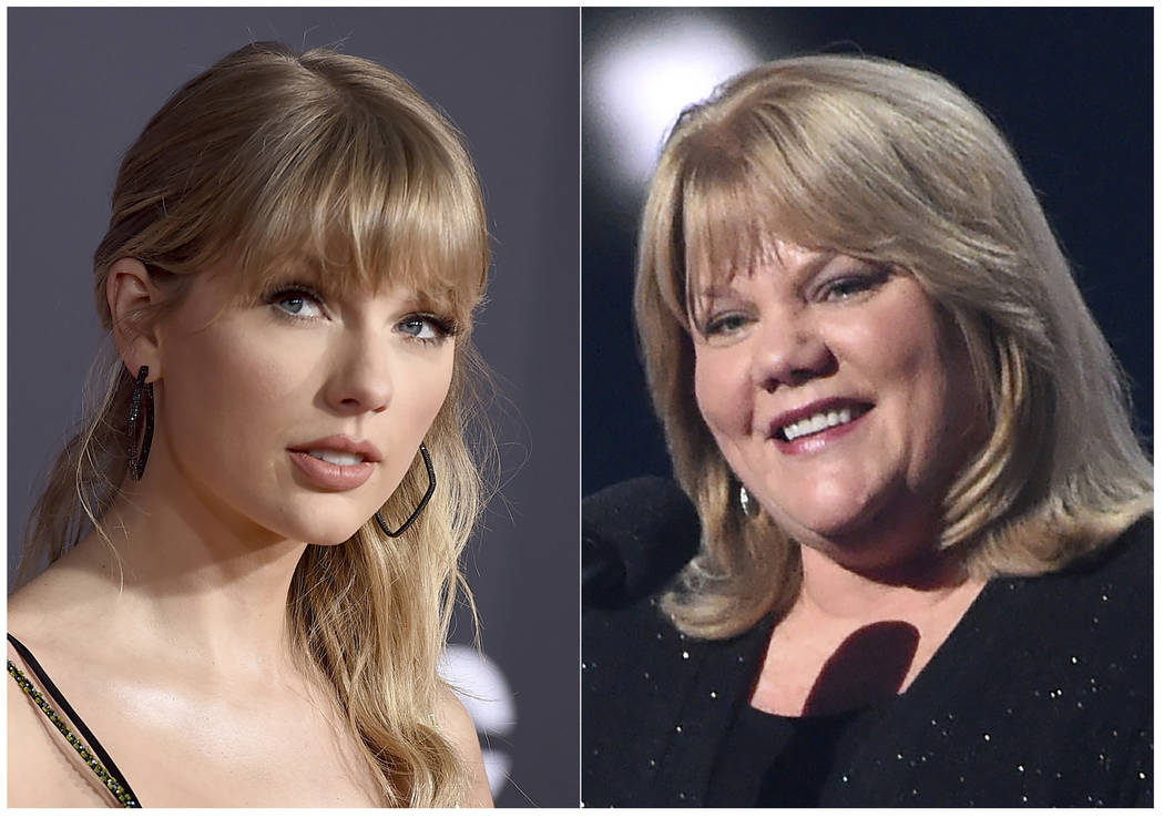 This combination photo shows Taylor Swift at the American Music Awards in Los Angeles on Nov. 2 ...