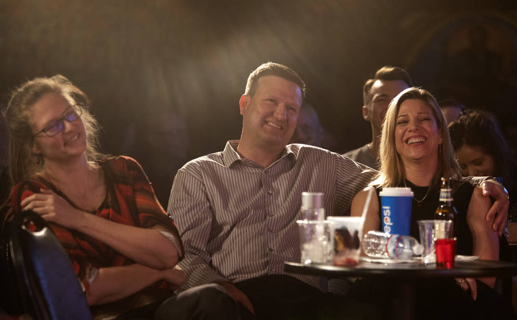 Collete Roth, left, her brother Kevin Elverum, center, and his wife Lauren Elverum, right, laug ...