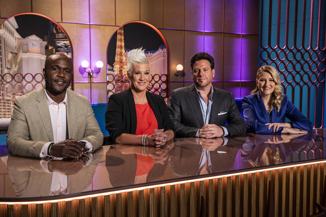 "Vegas Chef Prizefight" judge Cliff Crooks, left; host Anne Burrell; and judges Scott Conant an ...