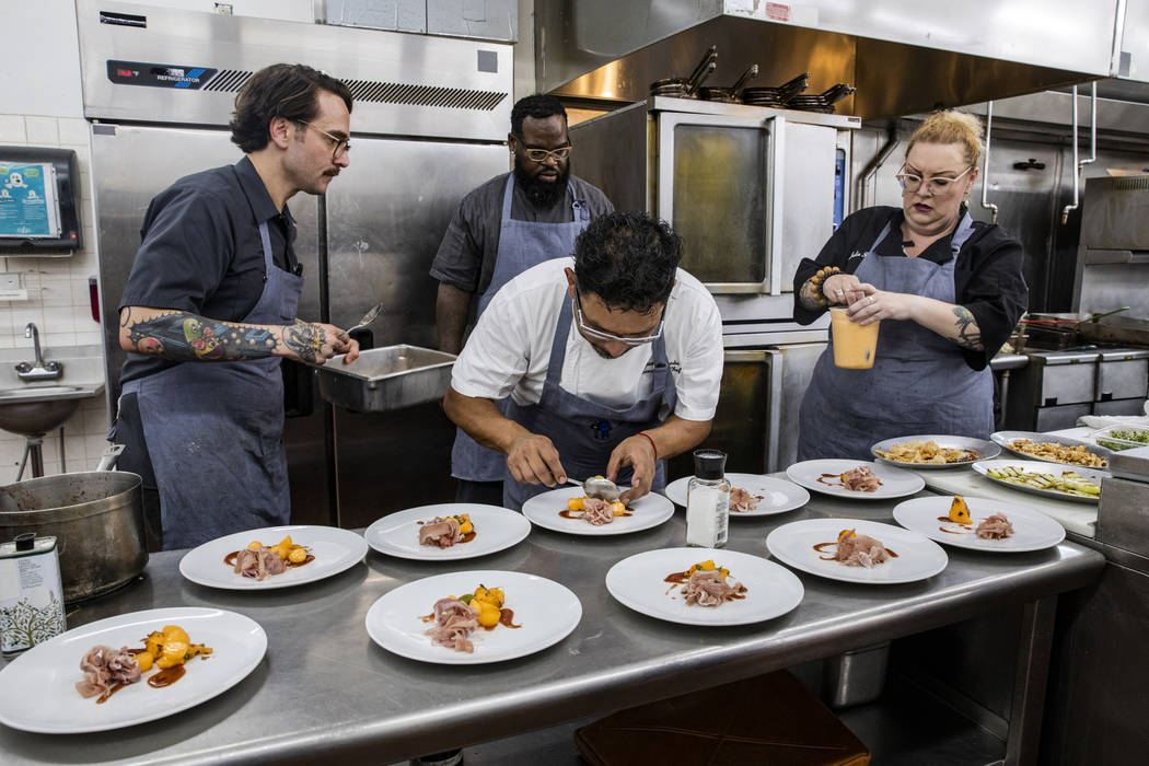 "Vegas Chef Prizefight" competitors, from left to right, Jeff Kraus, Lamar Moore, Juan Zepeda a ...