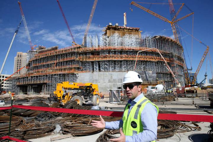Vice President of Construction Nick Tomasino updates the news media on construction of the MSG ...