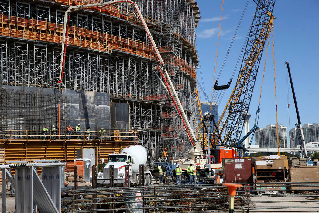 Construction continues at the MSG Sphere at The Venetian in Las Vegas Thursday, March 12, 2020. ...