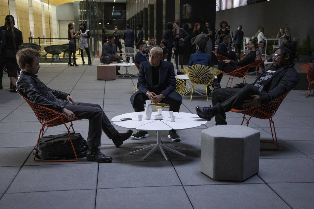From left, Aaron Paul, Lena Waithe and Marshawn Lynch in a scene from "Westworld." (John P. Joh ...