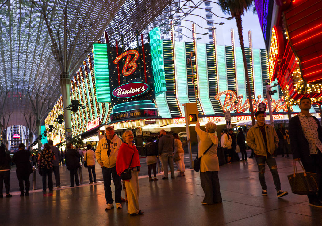 A view of Binion's at Casino Center Boulevard along the Fremont Street Experience in downtown L ...