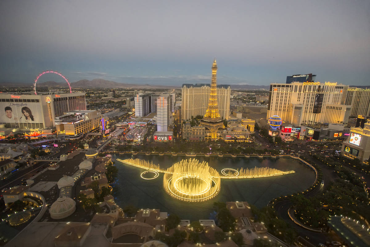 The Fountains of Bellagio show on Tuesday, Oct. 2, 2018, at Bellagio, in Las Vegas. Benjamin Ha ...