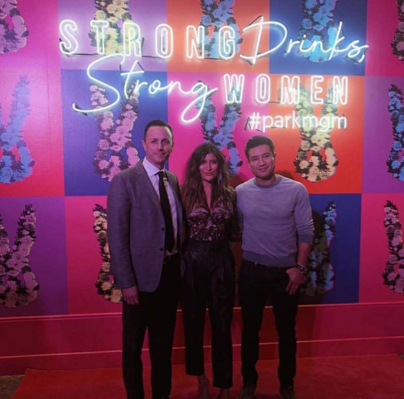 MGM Resorts President of Nightlife Sean Christie is shown with "Extra" host Mario Lopez and Lop ...