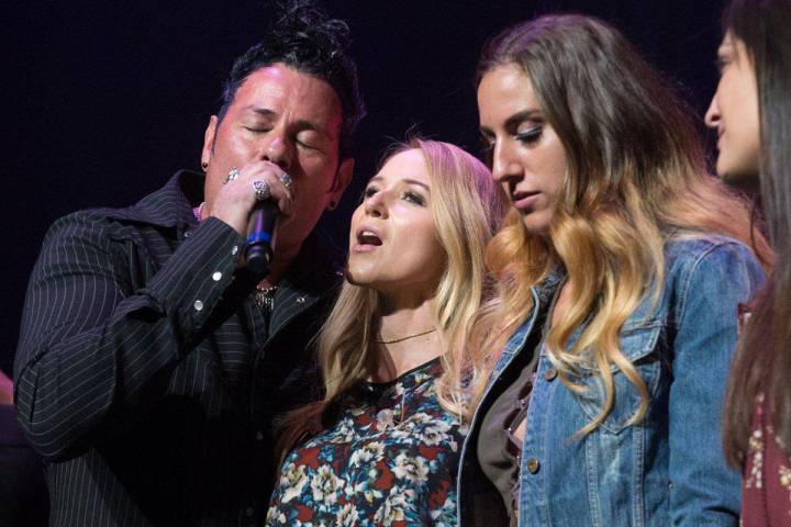 Bryan Hopkins of Elvis Monroe, Jewel and Nicole Ruffino are shown at The Venetian Theatre durin ...