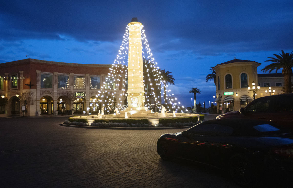 Tivoli Village is seen on the same night that Gov. Sisolak shut down non-essential businesses f ...