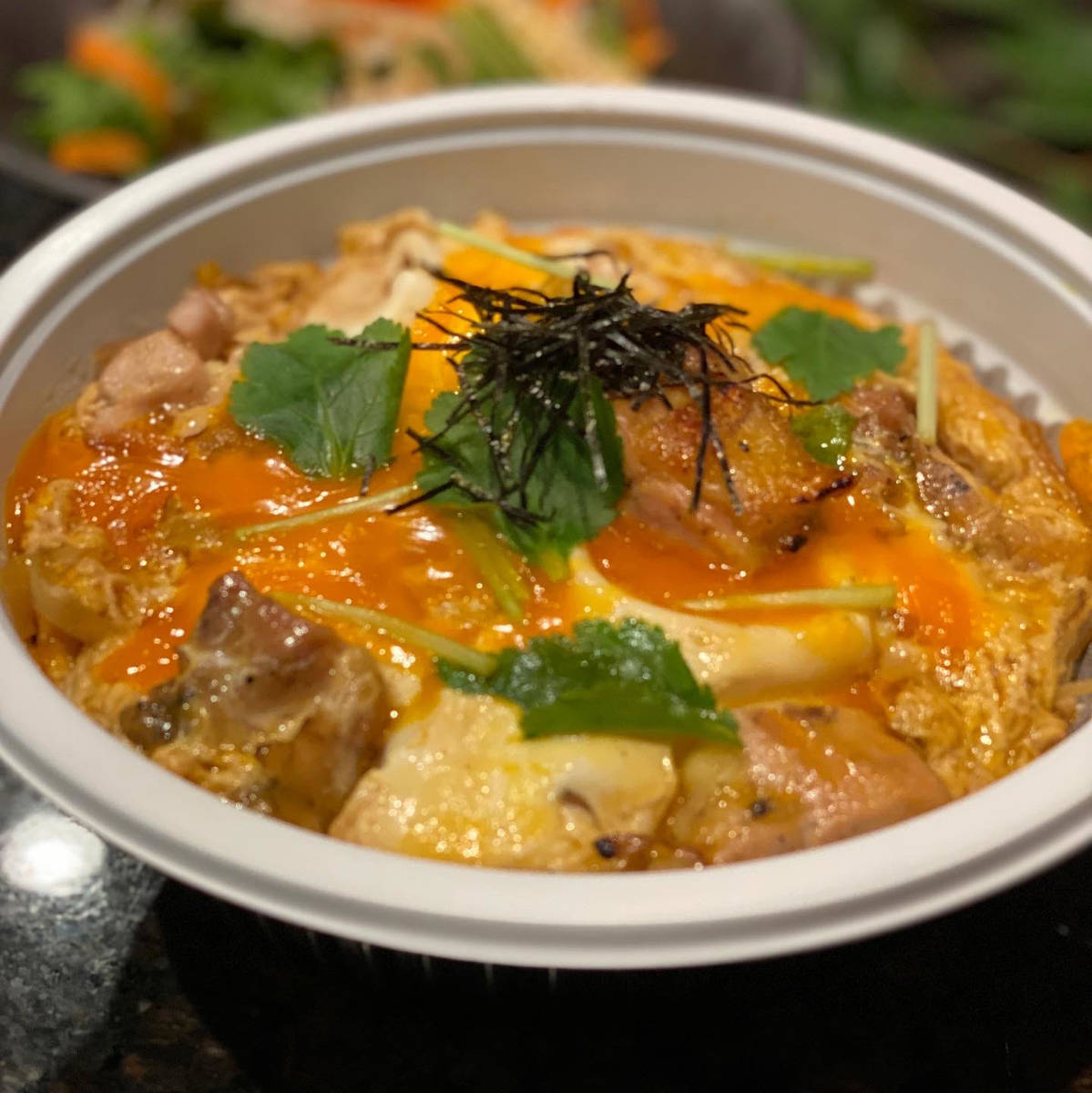 Oyako Bowl from Raku's to-go menu (Aburiya Raku)