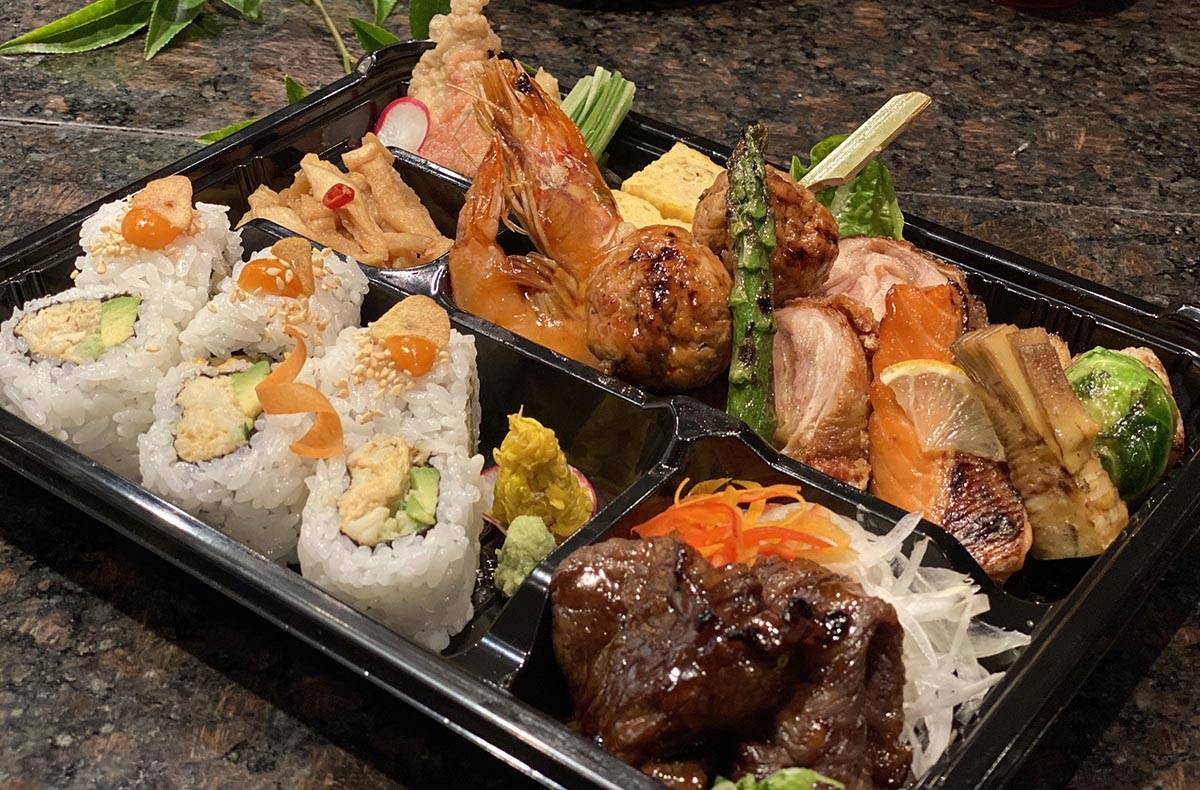 Raku Bento with snow crab roll (Aburiya Raku)
