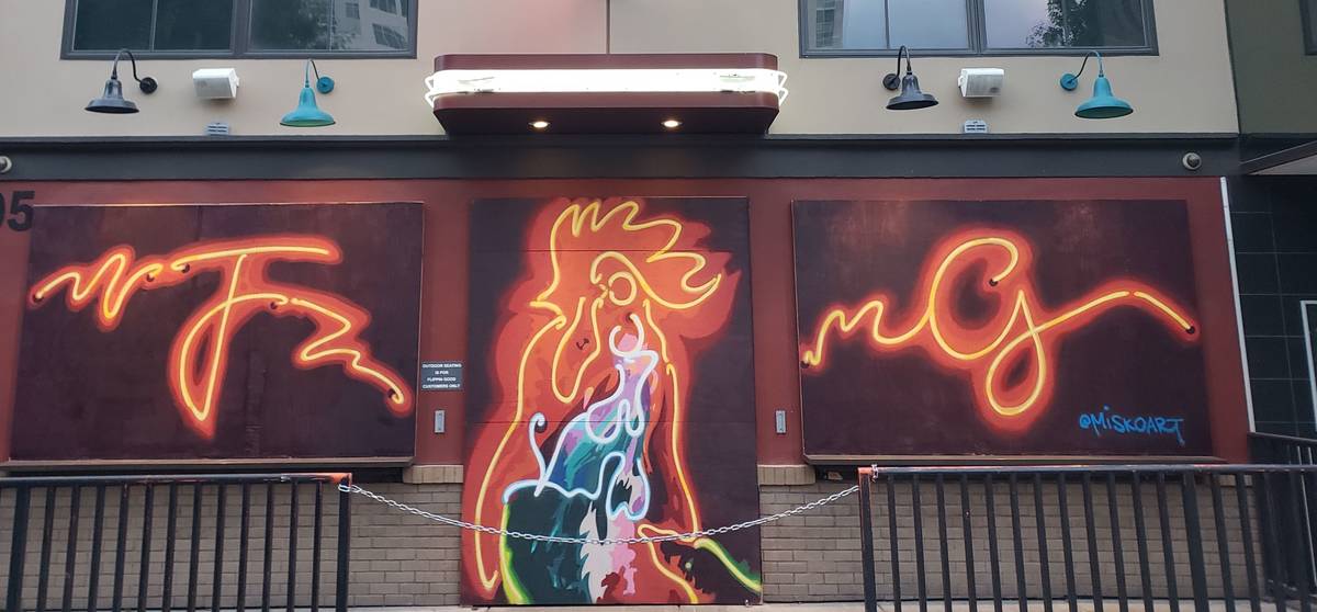 Jerry Misko completed seven murals in Las Vegas, including this one for Flippin' Good Chicken, ...