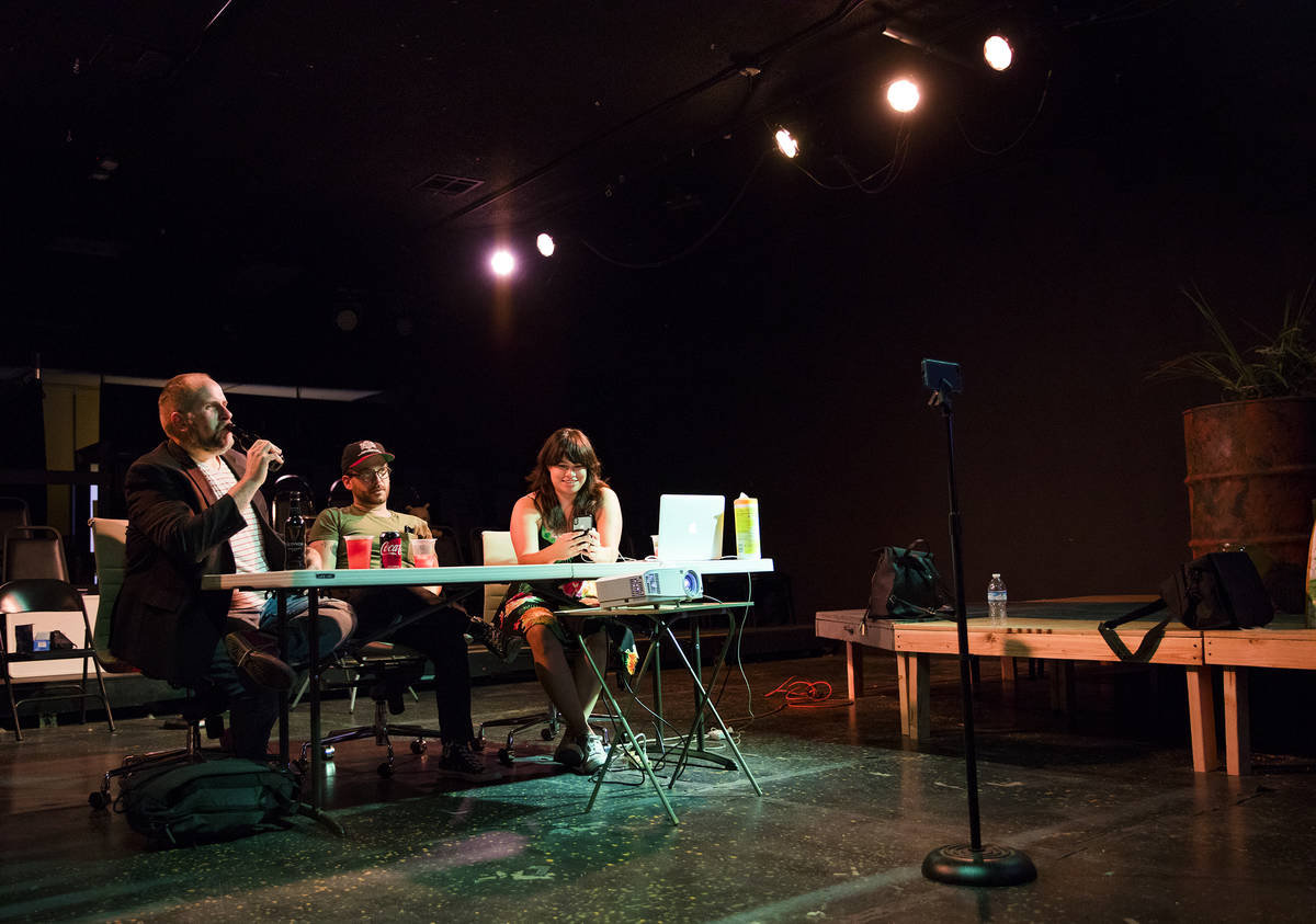 Troy Heard, founding artistic director of Majestic Repertory Theatre, from left, talks with ens ...