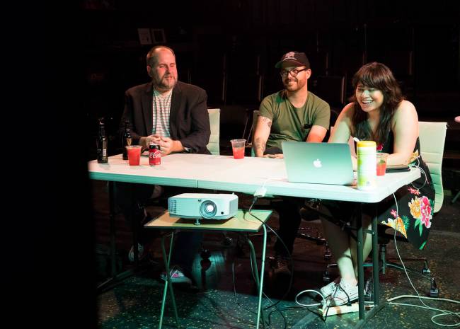 Troy Heard, founding artistic director of Majestic Repertory Theatre, from left, talks with ens ...