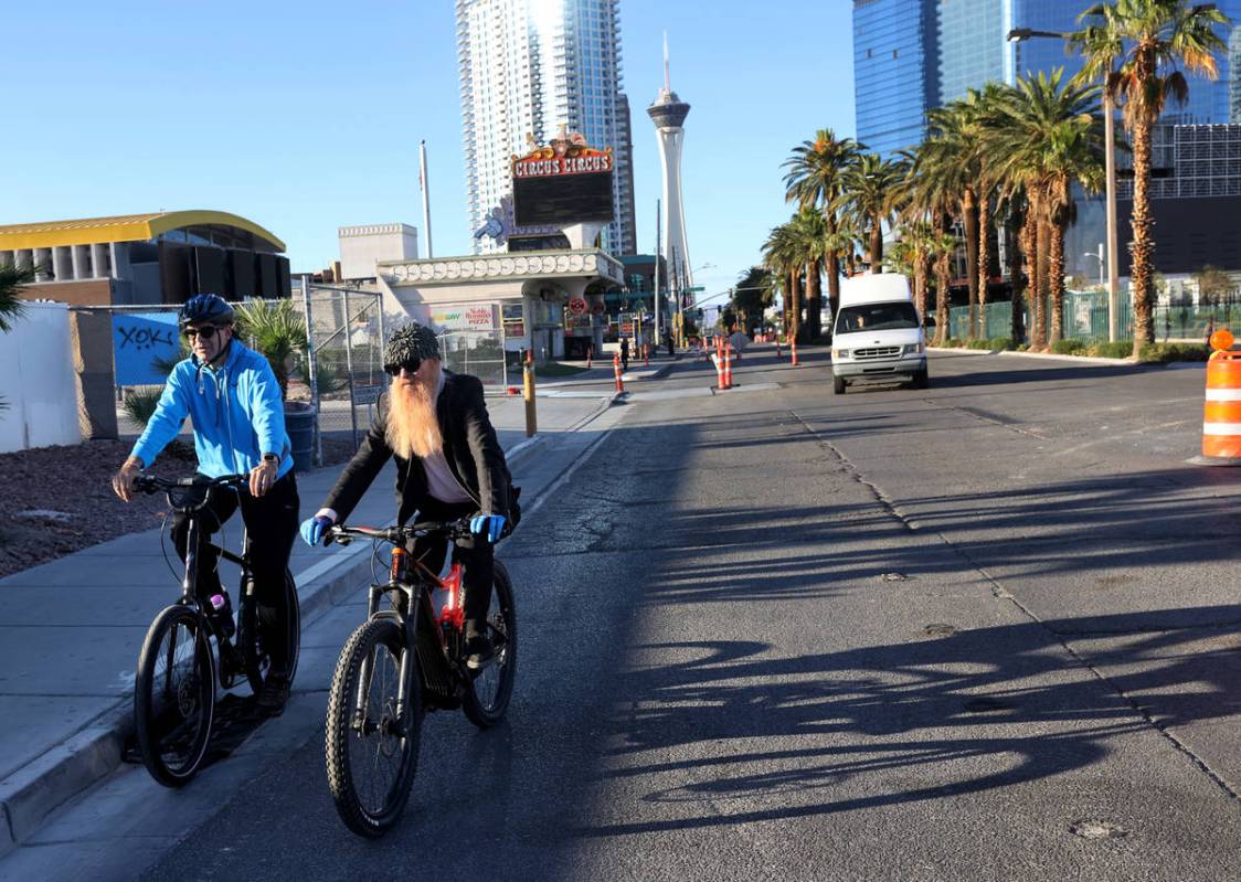 Las Vegas resident and ZZ Top frontman Billy Gibbons rides down the Strip in Las Vegas with Las ...