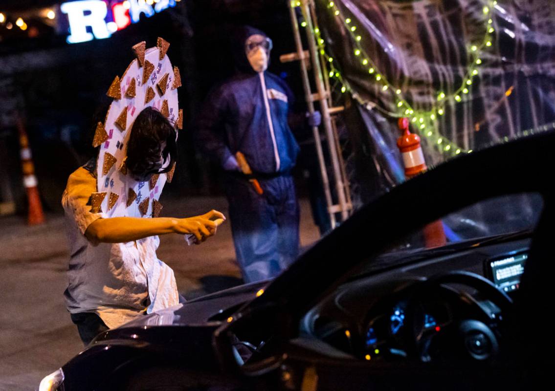 Adriana Chavez performs as part of the Majestic Drive-Thru Theatre outside of the Majestic Repe ...