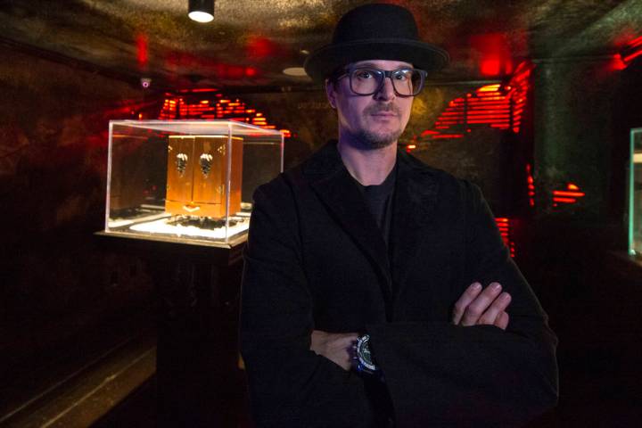 Ghost hunter Zak Bagans poses with his Dybbuk Box, known as the world's most haunted object, at ...
