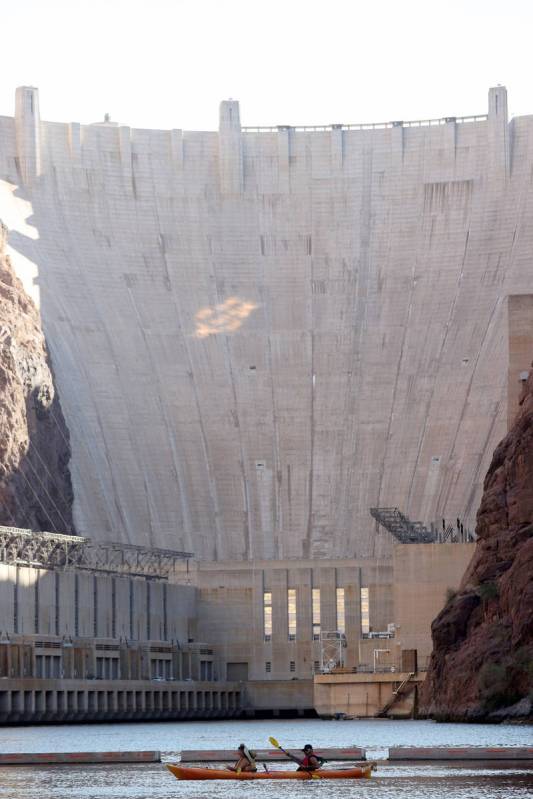 Dianna Hughes and Josh Marshall, both of Miami, kayak on the Colorado River in Black Canyon at ...