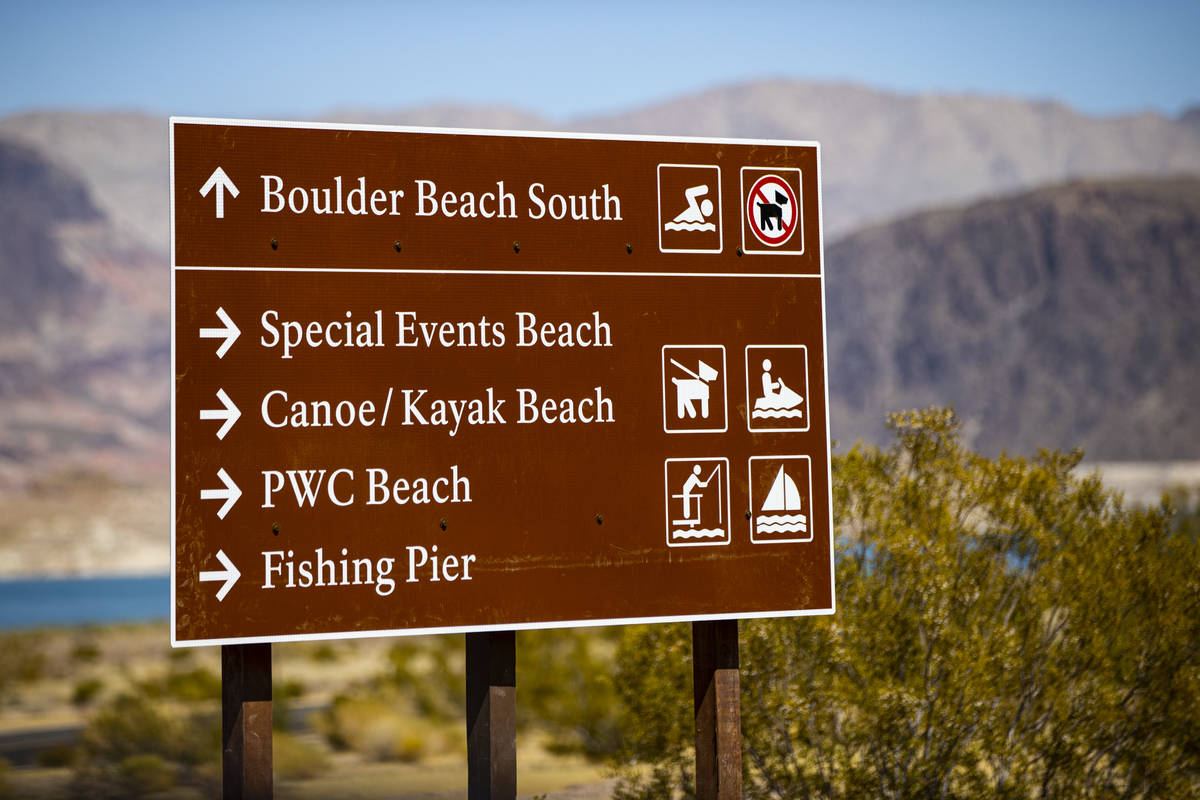 A sign for Boulder Beach at Lake Mead National Recreation Area on Wednesday, July 29, 2020. (Ch ...