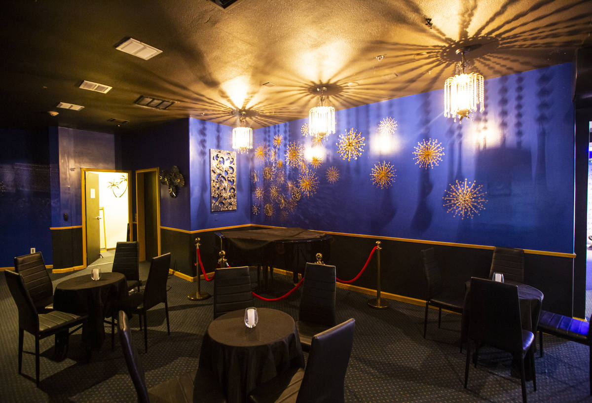 A lounge area at the Mosaic Theater on the Las Vegas Strip on Wednesday, July 8, 2020. (Chase S ...