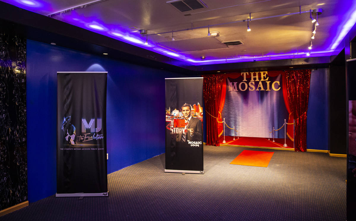 A red carpet area for pictures at the Mosaic Theater on the Las Vegas Strip on Wednesday, July ...