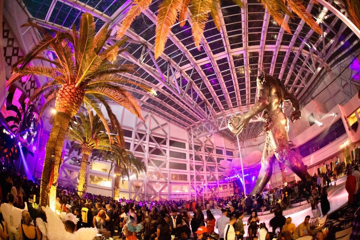 Damien Hirst’s Demon With Bowl statue at KAOS Nightclub and Dayclub at the Palms in Las Vegas ...