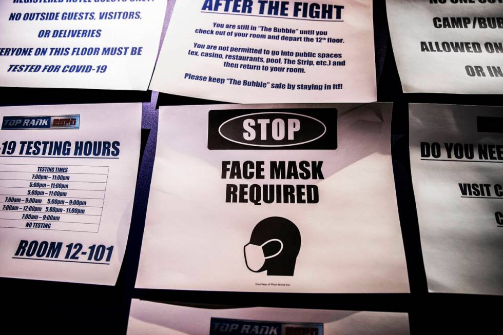 A bulletin board filled with "bubble" directives on the 12th floor of the MGM Grand where fight ...