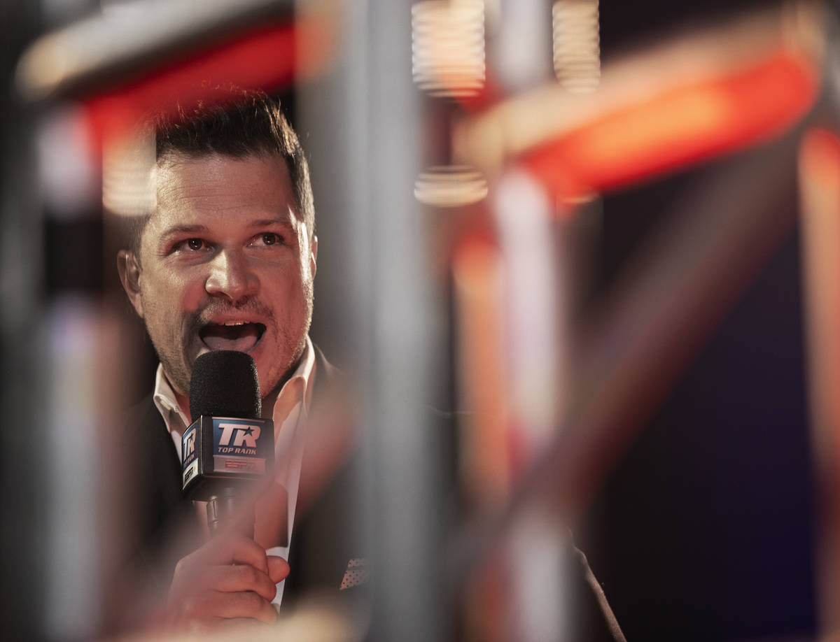 Mark Shunock announces a fighter as they make their way to the ring during Top Rank boxing at t ...