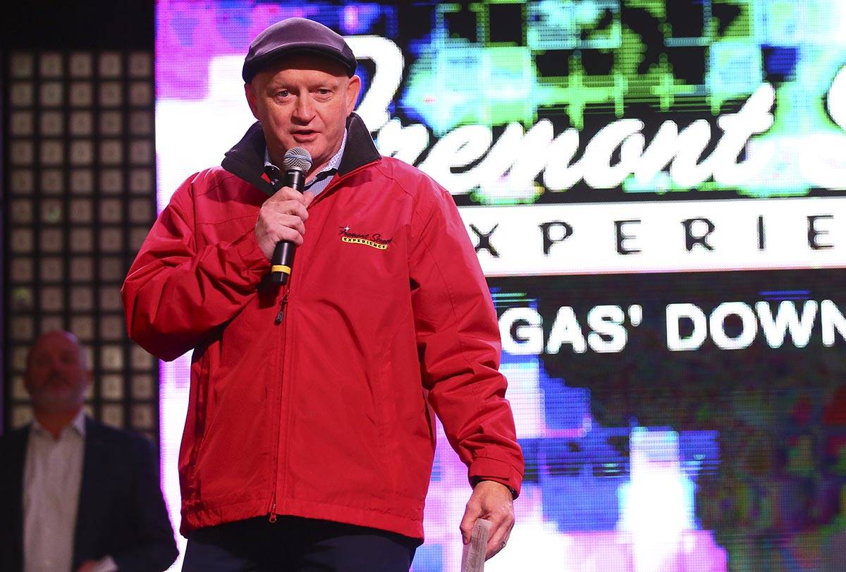Patrick Hughes, CEO and president of the Fremont Street Experience, speaks before a preview of ...