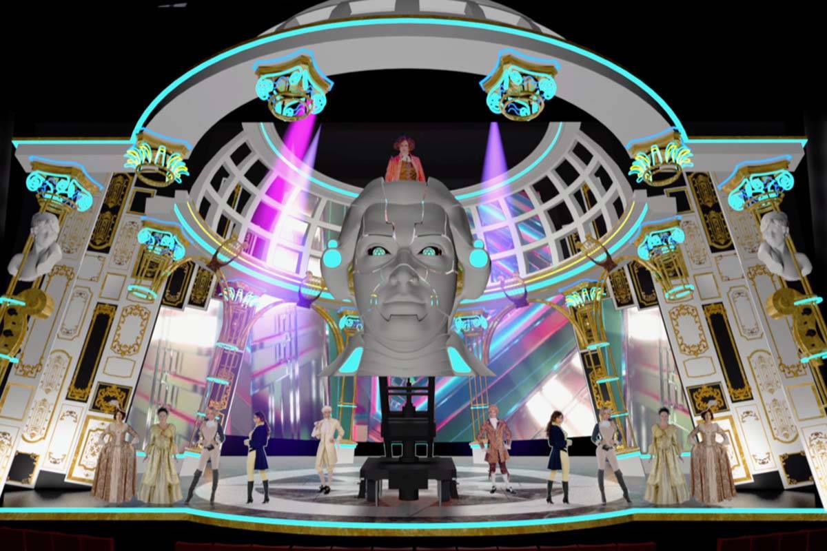 Renderings of sets by scenic designer Andy Walmsley for the production of "Steve Aoki Moza ...