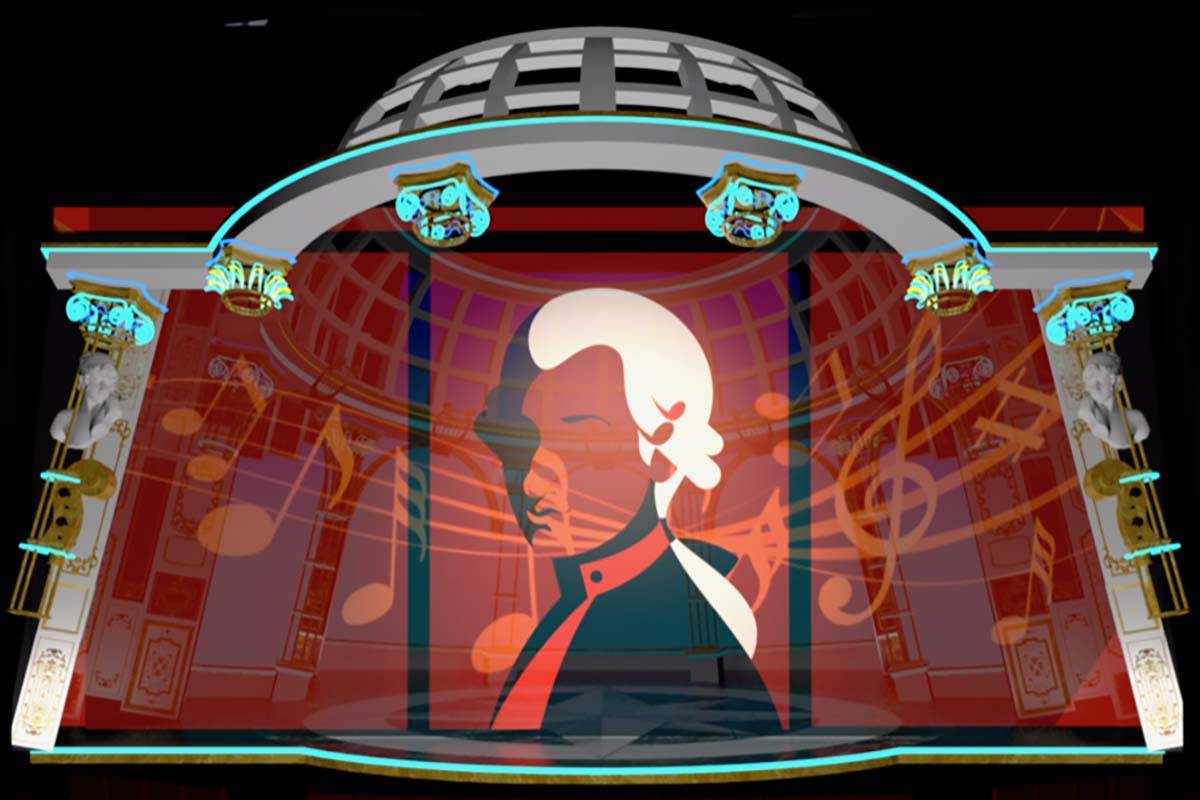 Renderings of sets by scenic designer Andy Walmsley for the production of "Steve Aoki Moza ...