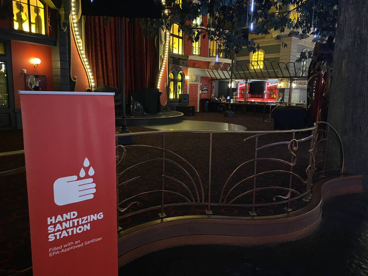A look at the closed Le Cabaret at Paris Las Vegas on Saturday, Aug. 9, 2020. (John Katsilomete ...
