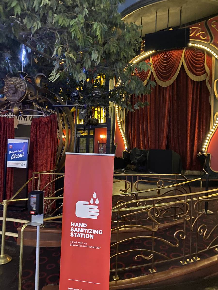A look at the closed Le Cabaret at Paris Las Vegas on Saturday, Aug. 9, 2020. (John Katsilomete ...