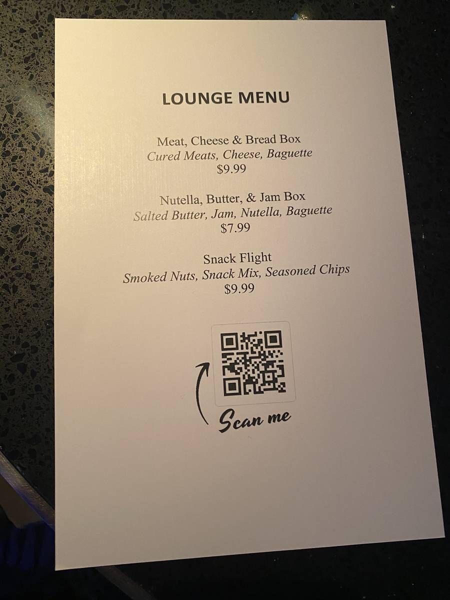 A look at the Lounge Menu at Indigo lounge on Saturday, Aug. 9, 2020. (John Katsilometes/Las Ve ...