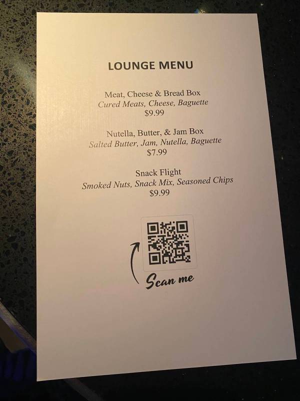 A look at the Lounge Menu at Indigo lounge on Saturday, Aug. 9, 2020. (John Katsilometes/Las Ve ...