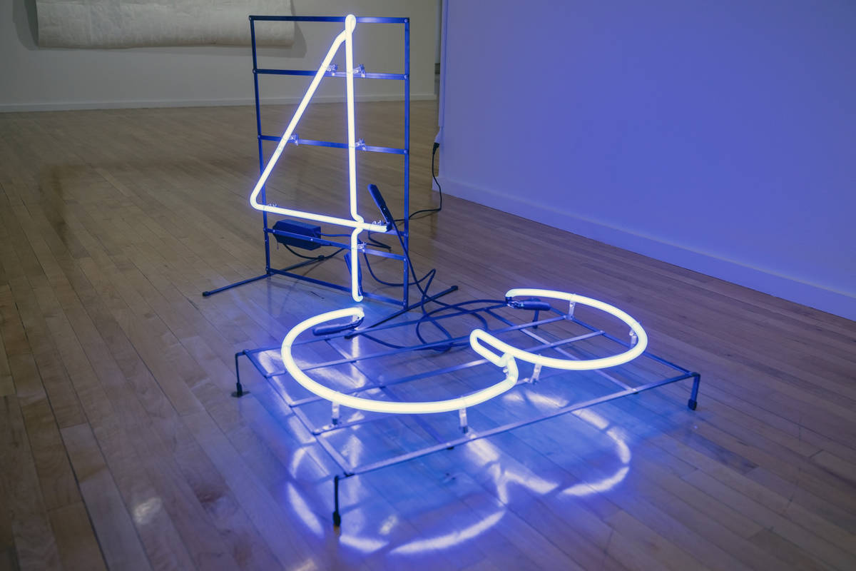 Javier Sanchez's neon metal piece titled "Ayotzi" is featured in the exhibit "Excerpts" at UNLV ...