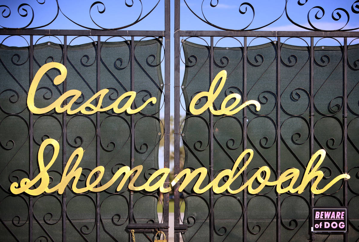 In this Oct. 7, 2011, file photo, a gate to Casa de Shenandoah, the Las Vegas estate of Wayne N ...