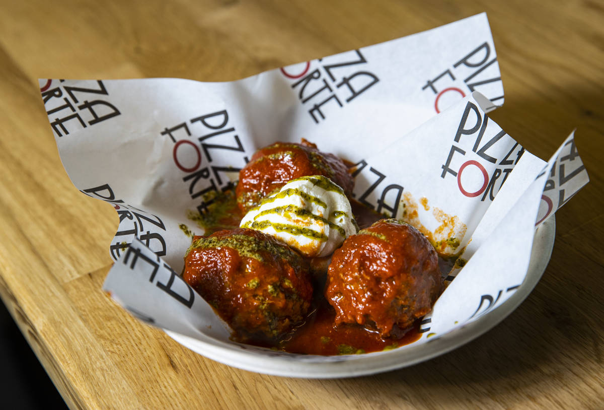 Polpette, or meatballs, with ricotta at Pizza Forte in the University Gateway Building off of M ...