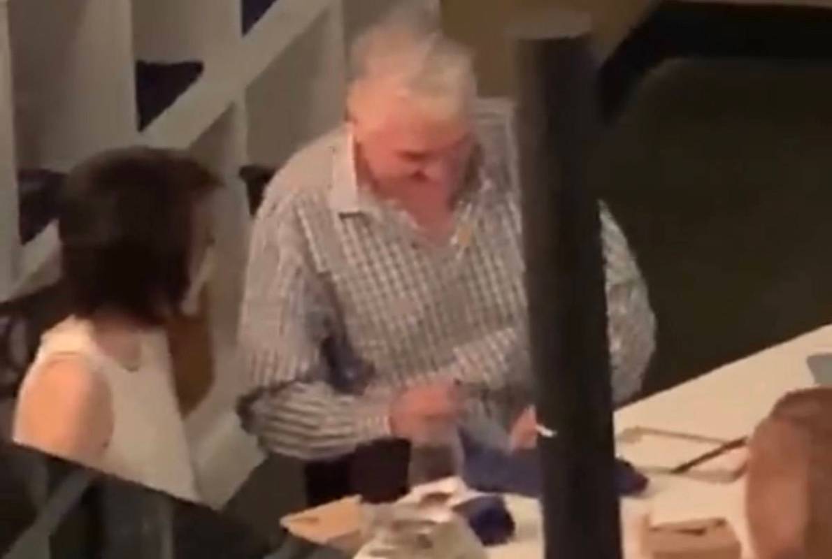 Gov. Steve Sisolak is shown with his wife, Kathy, and another couple in a screen grab from a vi ...