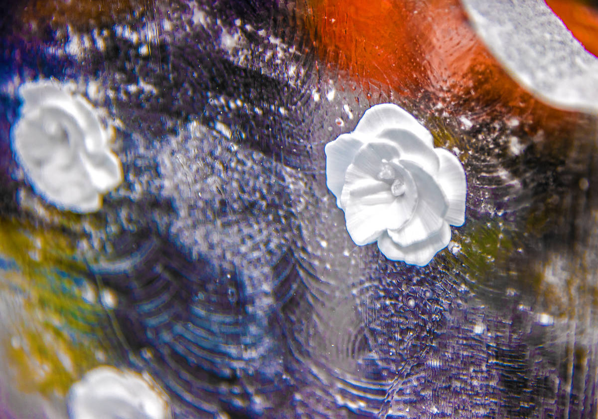 Roses created on a block of ice by Marco Villarreal, known as "Vegas Ice Man," on Tue ...