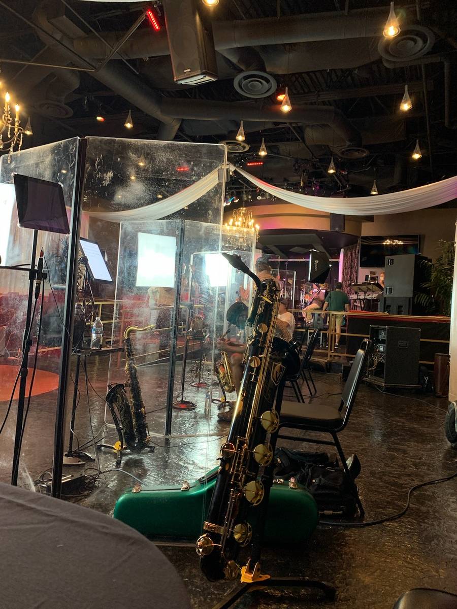 Staging for Santa Fe & The Fat City Horns is shown during a rehearsal at the Copa Room at Bootl ...