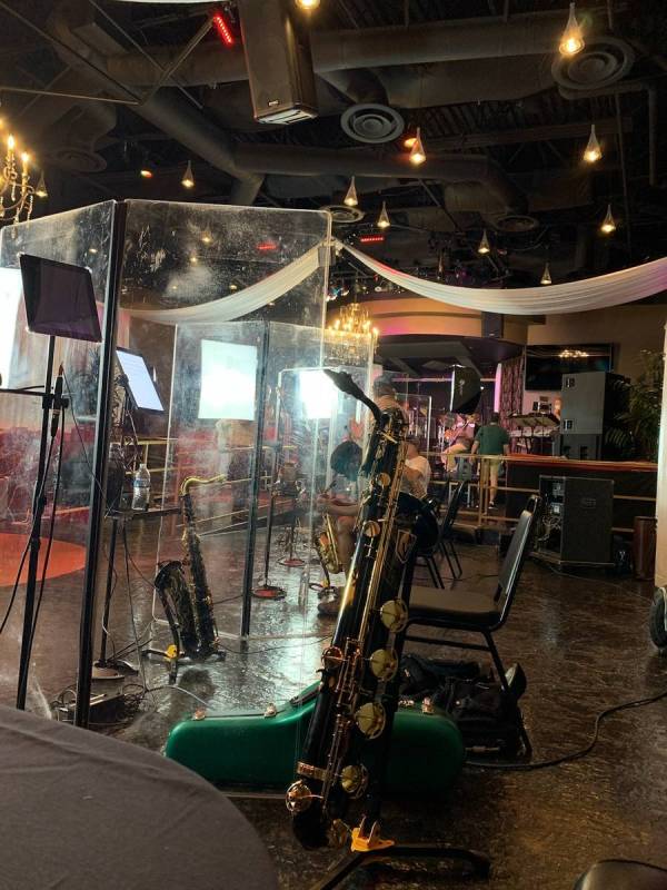 Staging for Santa Fe & The Fat City Horns is shown during a rehearsal at the Copa Room at Bootl ...