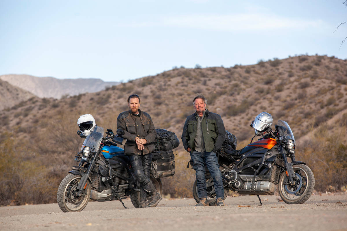 Ewan McGregor, left, and Charley Boorman in “Long Way Up." (Apple TV+)