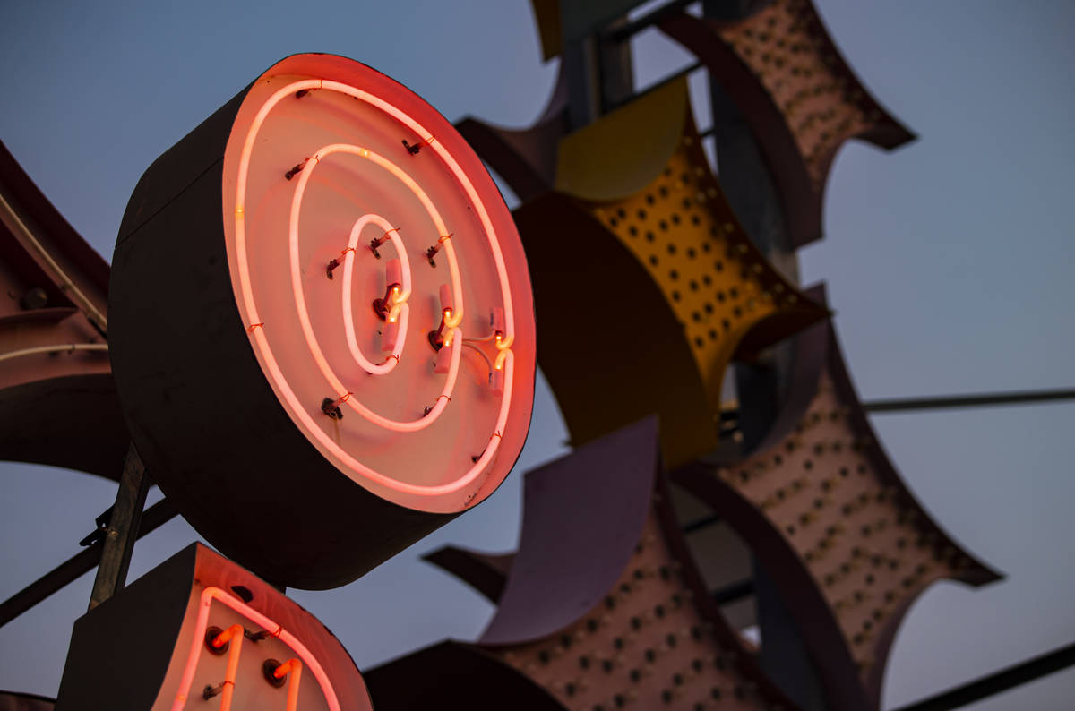 The Moulin Rouge sign is seen reilluminated at the Neon Museum in Las Vegas on Wednesday, Sept. ...